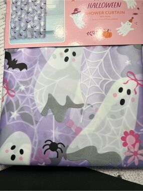 Lavender Halloween Peva Shower Curtain Cute Ghosts Spider Webs Bats HairBows
